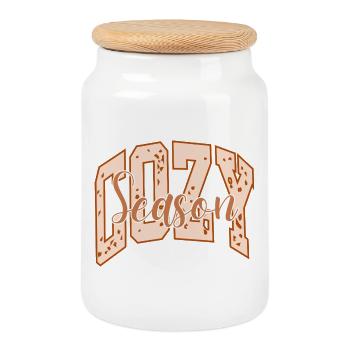 Cozy season motif éclaté et typographie audacieuse - Boîte à biscuits avec couvercle en bois - blanc - Devant