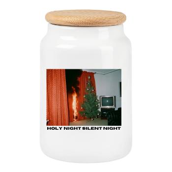 Holy Night - Burning Christmas Tree - Cookie Jar with Wooden Lid - white - Front