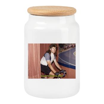 Vintage 1986 Vélo Vélo de route Design - Boîte à biscuits avec couvercle en bois - blanc - Devant