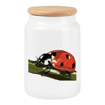 Coccinelle sur la tige de la plante - Boîte à biscuits avec couvercle en bois - blanc - Devant