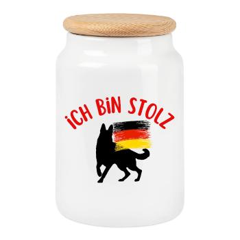 I am German - Cookie Jar with Wooden Lid - white - Front