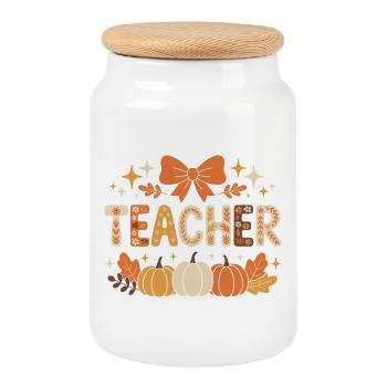 Enseignants d’automne - Boîte à biscuits avec couvercle en bois - blanc - Devant