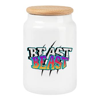 BEAST Graffiti-Design - Keksdose mit Holzdeckel - Weiß - Vorne