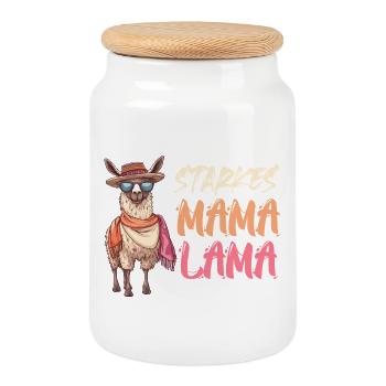 Werdende Mutter STARKES MAMA LAMA Lustiges - Keksdose mit Holzdeckel - Weiß - Vorne