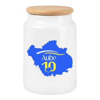 Aube 10 Carte Regionale Coeur - Cookie Jar with Wooden Lid - white - Front