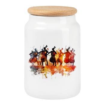 Abstract Cello Orchestra in Watercolor - Cookie Jar with Wooden Lid - white - Front