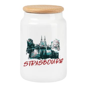 Landscape with Strasbourg Cathedral - Cookie Jar with Wooden Lid - white - Front