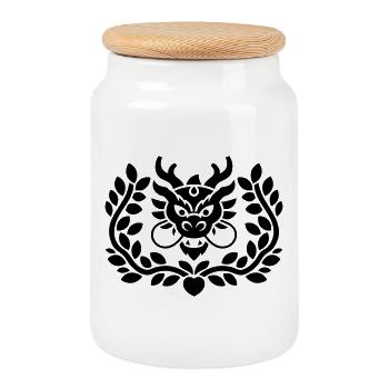 Dragon Emblem Crest - Cookie Jar with Wooden Lid - white - Front