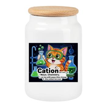 Cation – Pawsitive Chemistry Cat - Cookie Jar with Wooden Lid - white - Front