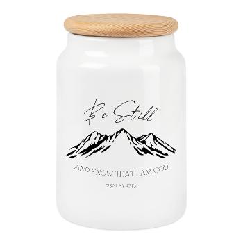 Restez tranquilles Montagnes Psaume 46:10 - Boîte à biscuits avec couvercle en bois - blanc - Devant