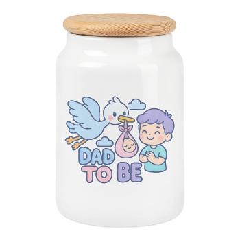 La cigogne et le futur papa - Boîte à biscuits avec couvercle en bois - blanc - Devant