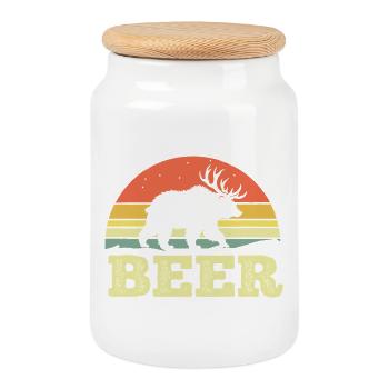 Bär Silhouette Bier Sonnenuntergang Retro - Keksdose mit Holzdeckel - Weiß - Vorne