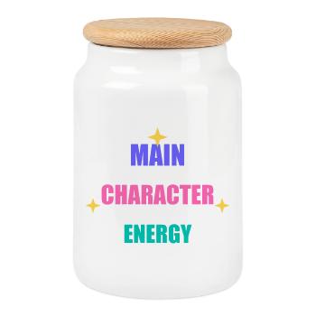 Main Character Energy - Cookie Jar with Wooden Lid - white - Front