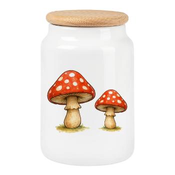 Red Toadstool Duo - Cookie Jar with Wooden Lid - white - Front