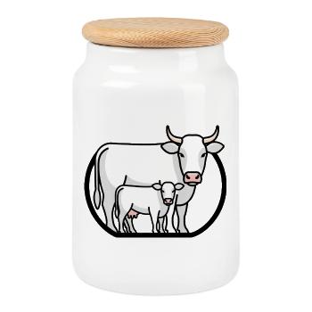 Kuh mit Kalb – Minimalistische Bauernhofkunst - Keksdose mit Holzdeckel - Weiß - Vorne