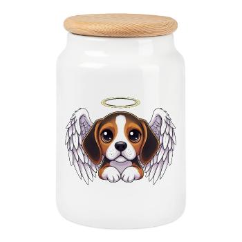 Beagle Angel Christmas Cartoon Love Loyal Friend - Cookie Jar with Wooden Lid - white - Front