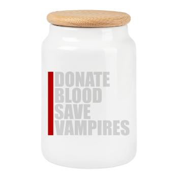 Donate Blood Donate Blood Save Vampires Halloween - Cookie Jar with Wooden Lid - white - Front