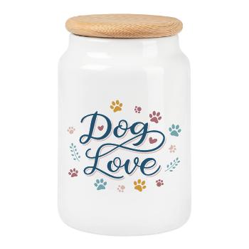 Dog Love Script Pastel Paw - Boîte à biscuits avec couvercle en bois - blanc - Devant