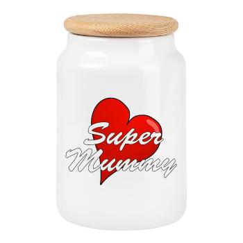 SUPER MUMMY - Cookie Jar with Wooden Lid - white - Front