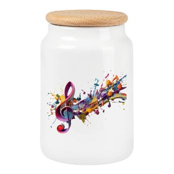 Coloured notes with clef - Cookie Jar with Wooden Lid - white - Front