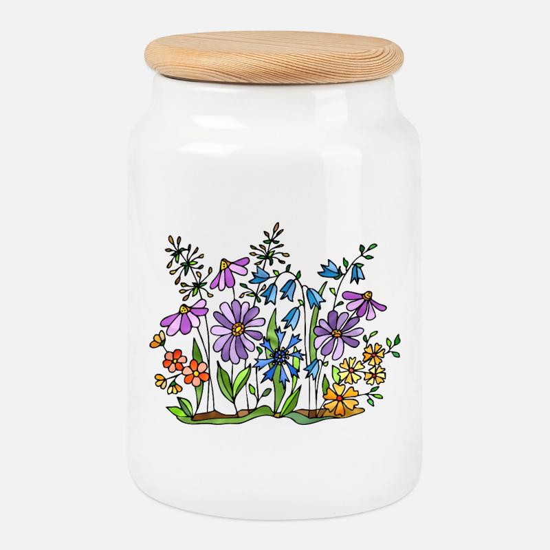 Blumen - Keksdose mit Holzdeckel - Weiß