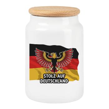 Stolz auf Deutschland mit Flagge - Keksdose mit Holzdeckel - Weiß - Vorne