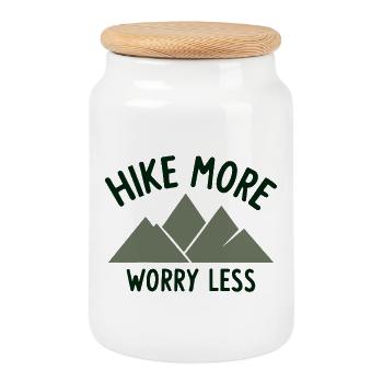 HIKE MORE WORRY LESS Spruch - Cookie Jar with Wooden Lid - white - Front