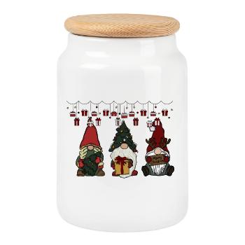 Gnome Christmas - Cookie Jar with Wooden Lid - white - Front