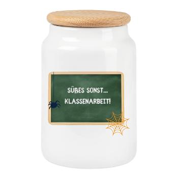 Bonbons autrement Travail en classe - Enseignant d’Halloween - Boîte à biscuits avec couvercle en bois - blanc - Devant