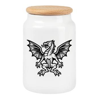 mittelalter-wappen-drache-heraldik-symbol_2 - Keksdose mit Holzdeckel - Weiß - Vorne
