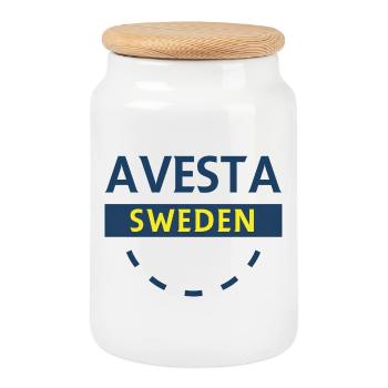 Avesta Sweden Circular Logo - Cookie Jar with Wooden Lid - white - Front