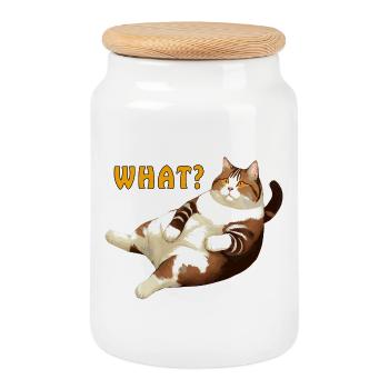 CAT FAT LIES WHAT - Cookie Jar with Wooden Lid - white - Front