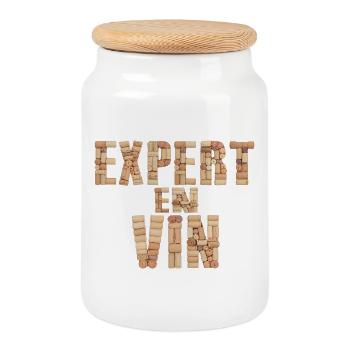 Expert en Vin – Design en bouchons de vin - Boîte à biscuits avec couvercle en bois - blanc - Devant