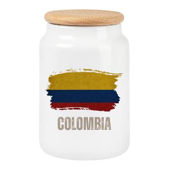 Vintage Colombia, Colombia flag - Cookie Jar with Wooden Lid - white - Front