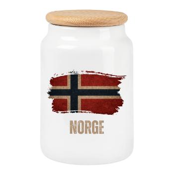 Vintage Norway, Norwegian Flag - Cookie Jar with Wooden Lid - white - Front