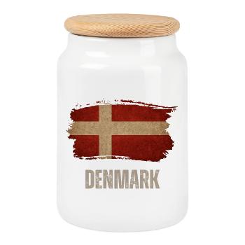 Vintage Denmark, Denmark flag - Cookie Jar with Wooden Lid - white - Front