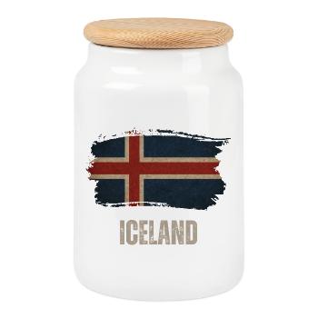 Iceland flag, vintage Iceland - Cookie Jar with Wooden Lid - white - Front