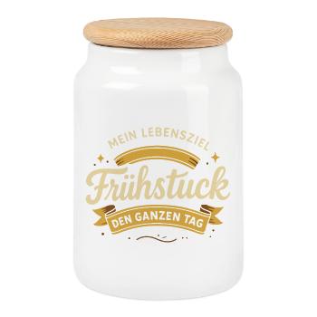 My goal in life: breakfast all day long - Cookie Jar with Wooden Lid - white - Front
