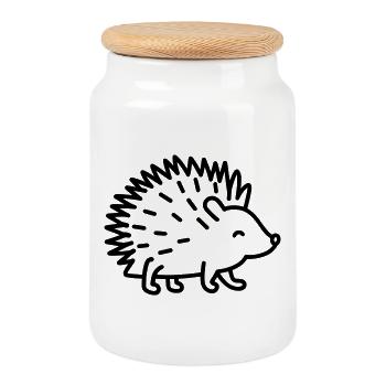 Porcupine - Cookie Jar with Wooden Lid - white - Front