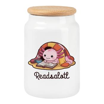 Readsalotl Axolotl-Lesebücher - Keksdose mit Holzdeckel - Weiß - Vorne