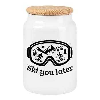 Ski You Later – des lunettes de ski conçues pour les skieurs - Boîte à biscuits avec couvercle en bois - blanc - Devant