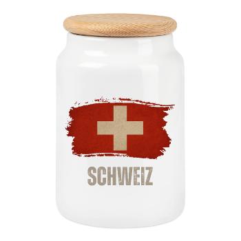 Drapeau de la Suisse, j’adore la Suisse - Boîte à biscuits avec couvercle en bois - blanc - Devant