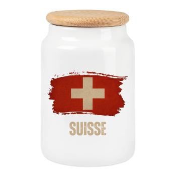 Drapeau grunge de la Suisse, fierté suisse - Boîte à biscuits avec couvercle en bois - blanc - Devant