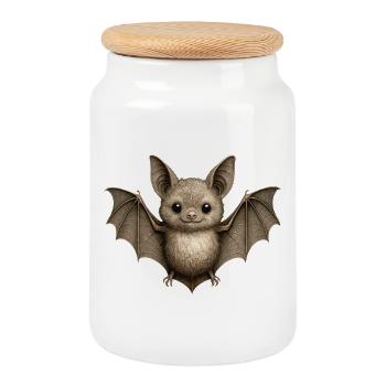 Bat Cute Cute Animal Halloween Costume - Cookie Jar with Wooden Lid - white - Front
