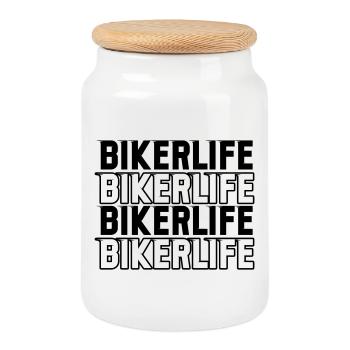 Biker_life_fast - Keksdose mit Holzdeckel - Weiß - Vorne