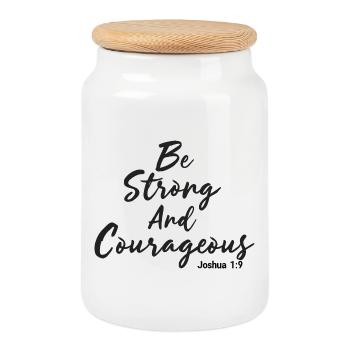 Be Strong and Courageous Joshua 1:9 Jesus - Cookie Jar with Wooden Lid - white - Front