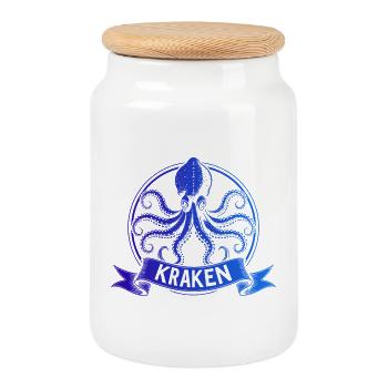 Kraken Krake Tintenfisch Octopus - Boîte à biscuits avec couvercle en bois - blanc - Devant