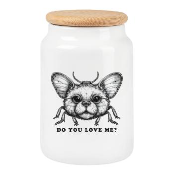 Ein fantastisches Wesen mit der Frage "Do You love Me?" - Keksdose mit Holzdeckel - Weiß - Vorne