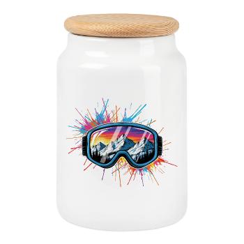 Ski Goggles Apres Ski Party Crew Snow Skiing Ski - Cookie Jar with Wooden Lid - white - Front