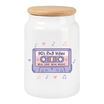 90s RnB Vibes Cassette – Retro Music Nostalgia - Cookie Jar with Wooden Lid - white - Front